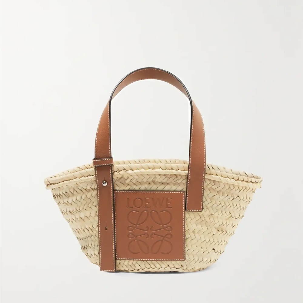 Authentic LOEWE Raffia Wicker Tote Bag Anagram Basket Bucket Natural Tan Wicker